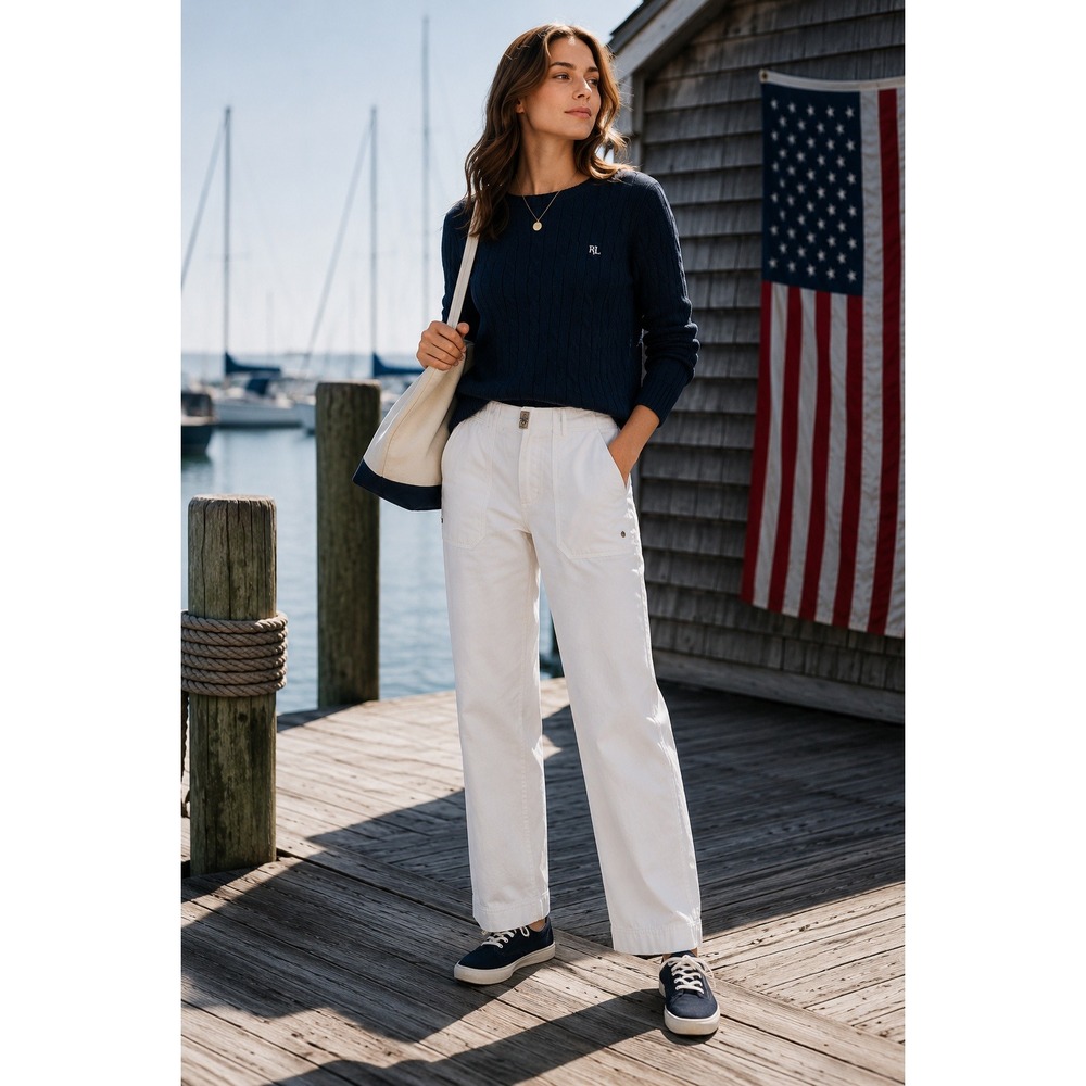 Lauren Ralph Lauren Pants Womens 4 White Cotton Utility Straight Leg Coastal Y2K